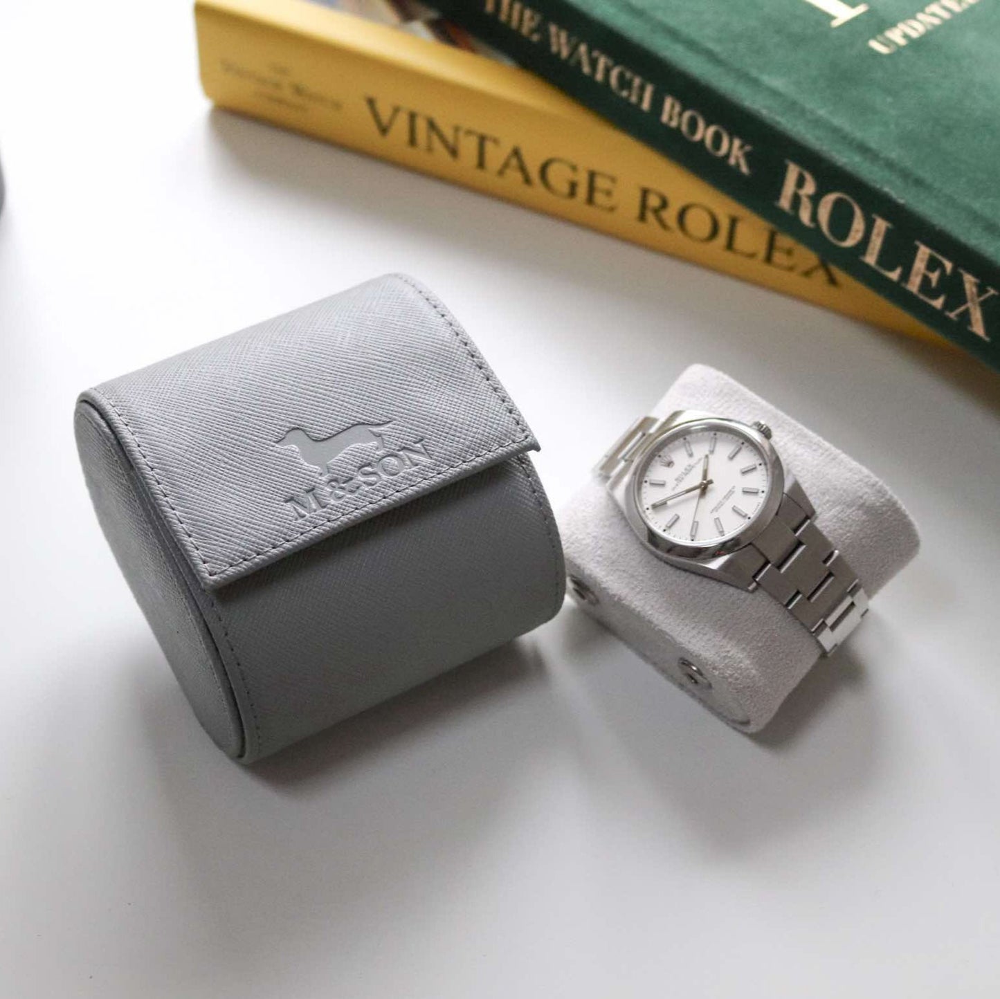 Saffiano leather watch roll - Pewter Grey