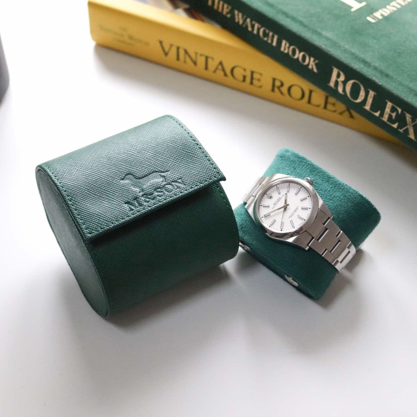 Saffiano leather watch roll - Emerald Green