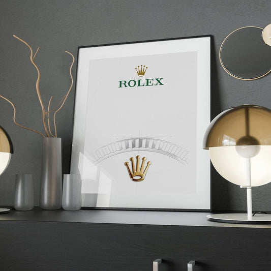 Rolex Bezel Poster framed on a dark wall- M & SON
