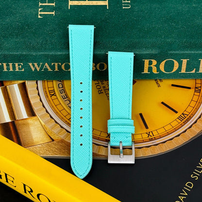 Saffiano leather watch strap -Turquoise Blue
