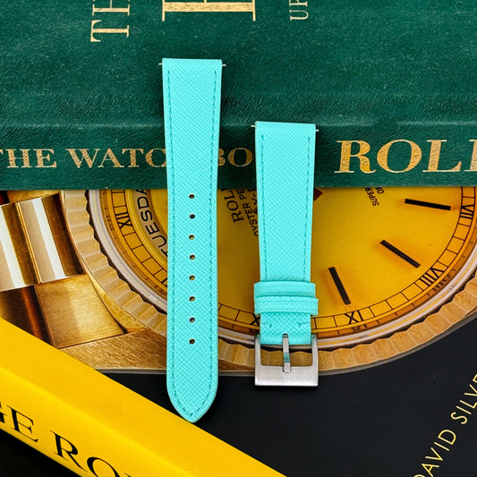 Saffiano leather watch strap -Turquoise Blue