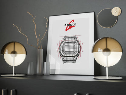 Casio G - Shock DW - 5000R - 1AER sketch poster - M & SON