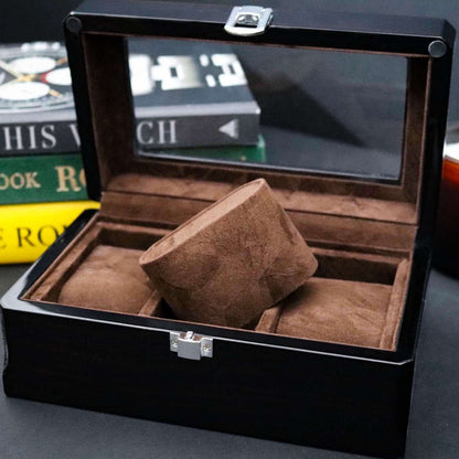 Ebony piano wood watch box - 3 slot - M & SON
