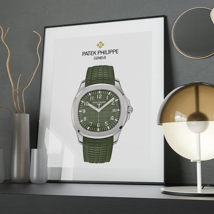 m and son poster, Patek Philippe Aquanaut green dial.