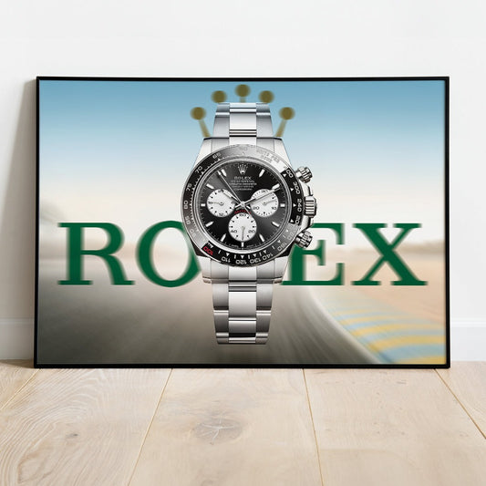 M and son poster, rolex daytona 10th anniversary edition on a blurred race background 