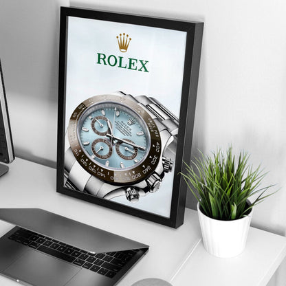 Rolex Daytona platinum poster with a light room background