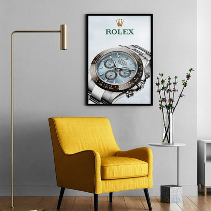 Rolex Daytona platinum poster with a light room background